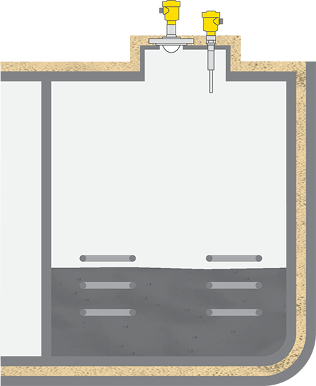 Level measurement and point level detection in the cargo tanks of a bitumen tanker