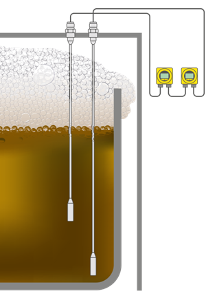 Misura di livello con compensazione della densità in celle di flottazione