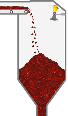 Misura di livello nello scivolo di scarico dell'essiccatore a nastro