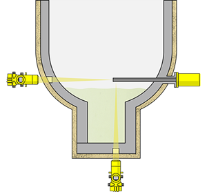 Niveaumeting en niveaudetectie in de reactor bij de destillatie van ureum 