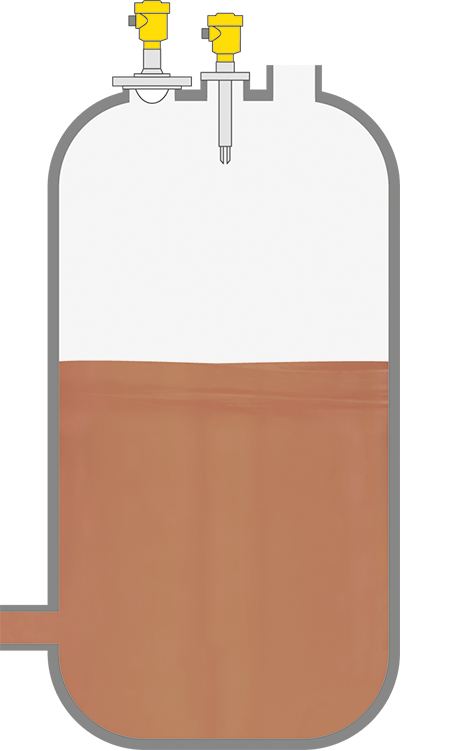 Level measurement and point level detection of liquid raw materials in storage tanks 