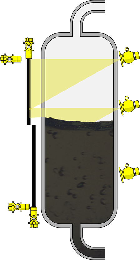 Density, level measurement and point level detection in coke drums