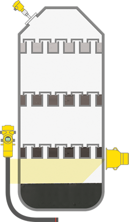 Mesure de niveau et de pression dans une installation de distillation