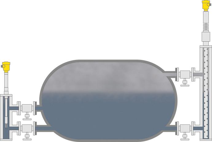 Level measurement and limiting device in the steam drum