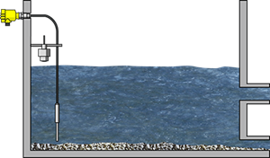 Niveaumeting en niveaudetectie van stenen en zand in het waterbassin