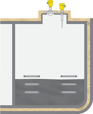 Level measurement and point level detection in the cargo tanks of a bitumen tanker