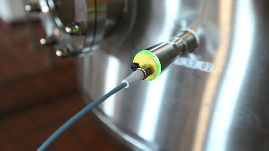 The VEGAPOINT 21 capacitance point level switch glows brightly on the Bell's Brewery floor, telling operators exactly what is happening in their process.