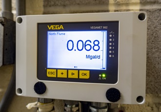 VEGAMET 862 controller displays a flow measurement from an open channel