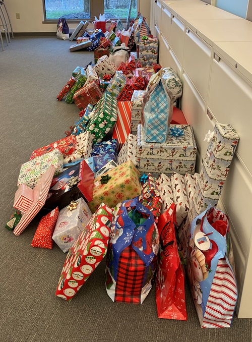 Wrapped holiday gifts at VEGA Americas await delivery