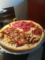 American BBQ and salami pizza