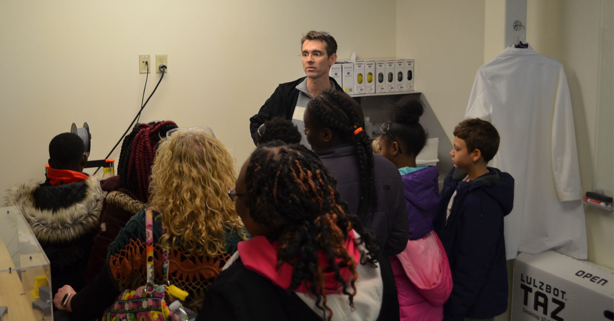 Chief engineer Shawn Ahlers speaks to students.