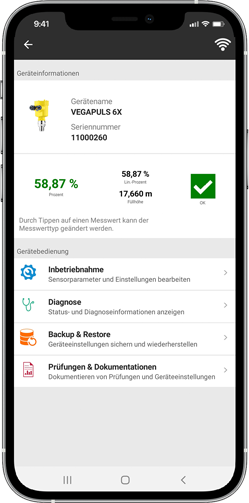 VEGA-Tools-App Inbetriebnahme und Diagnose